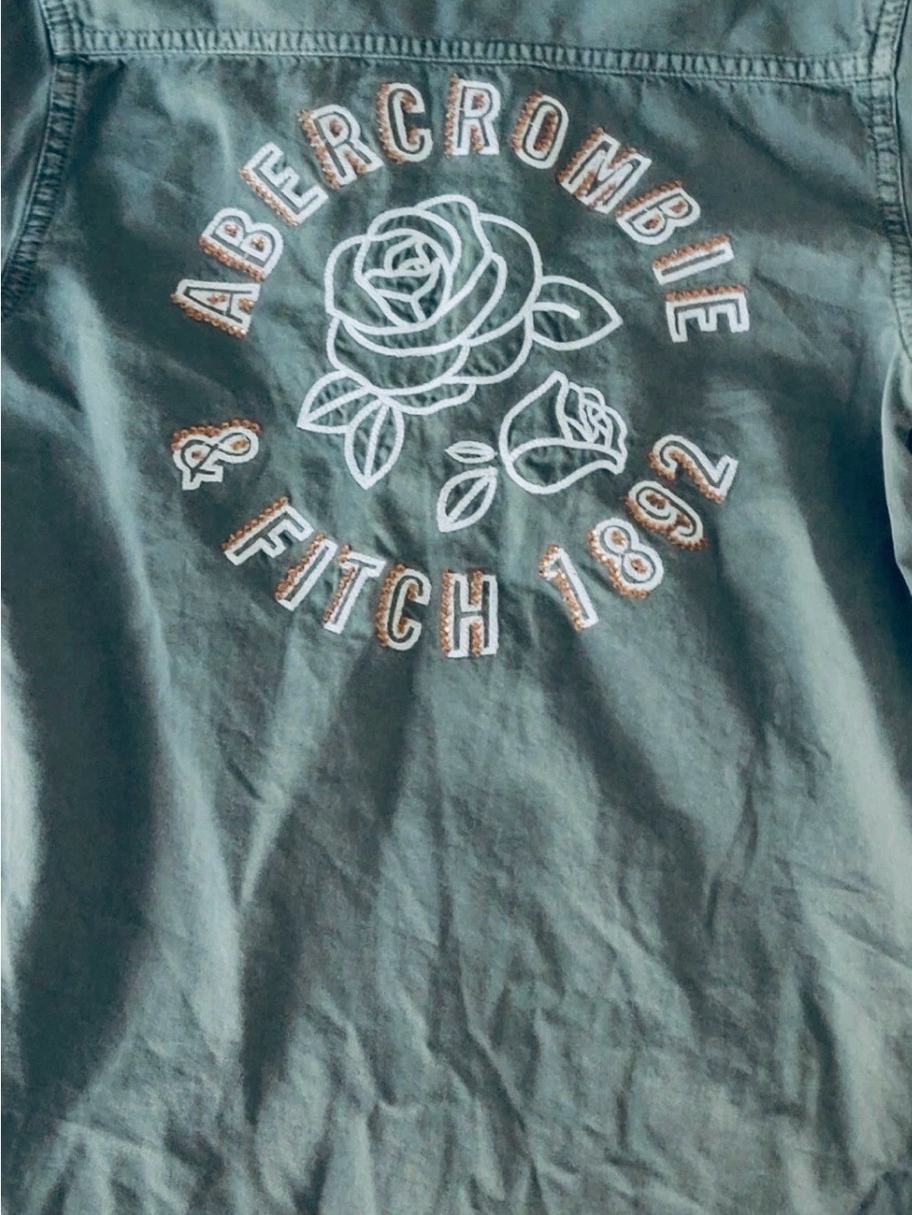 Abercrombie & Fitch Sage Green Rose Embroidered Jacket